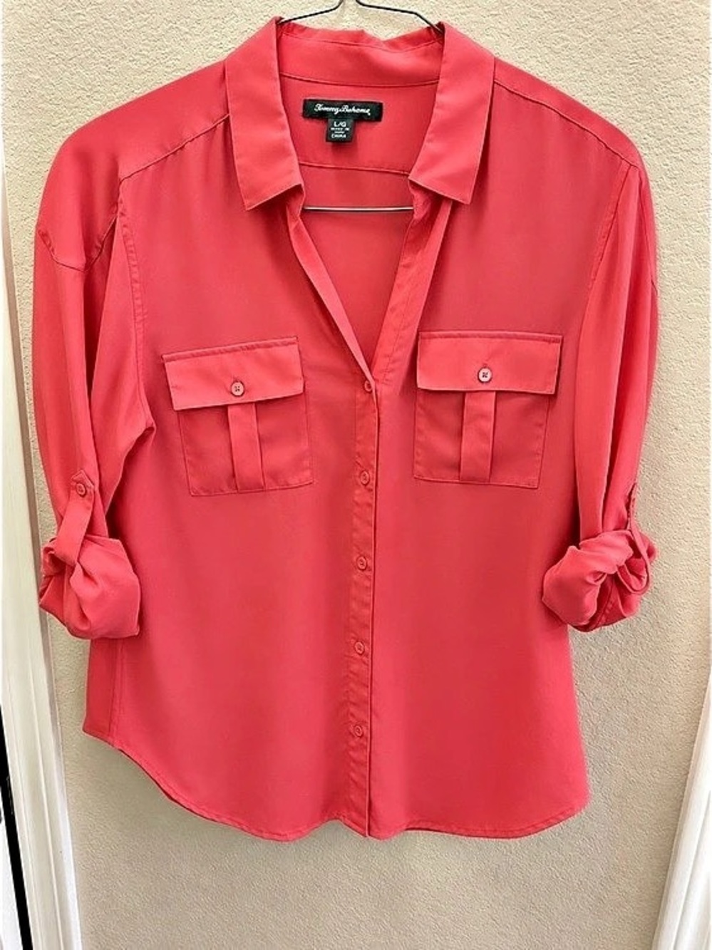 Tommy Bahama Silk Button Down Shirt in Pink Size Large Like New